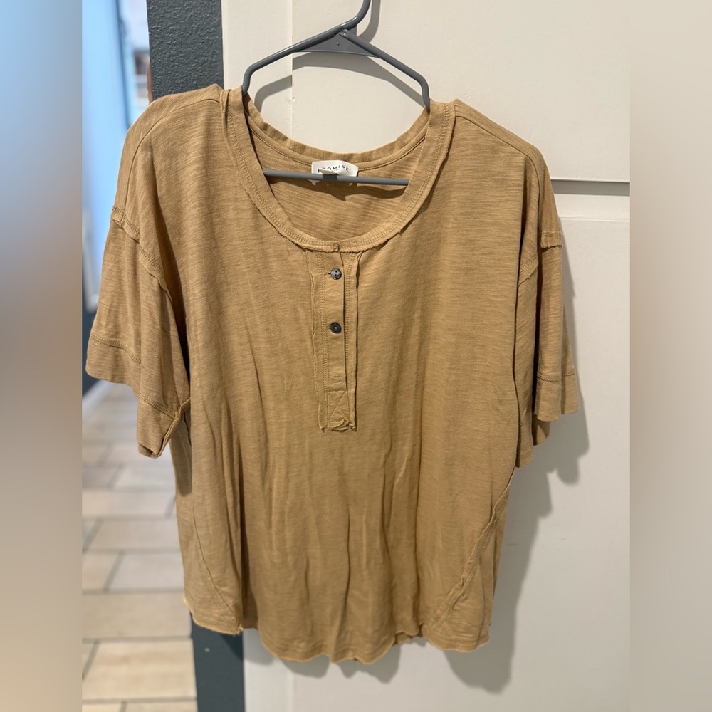 Promise The Label Casual Tan Button-Up Women's Top